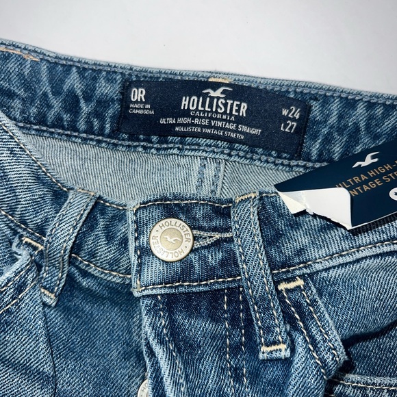 Hollister Women's Distressed Straight Leg Jeans - Blue - Size 24 - Picture 3 of 8